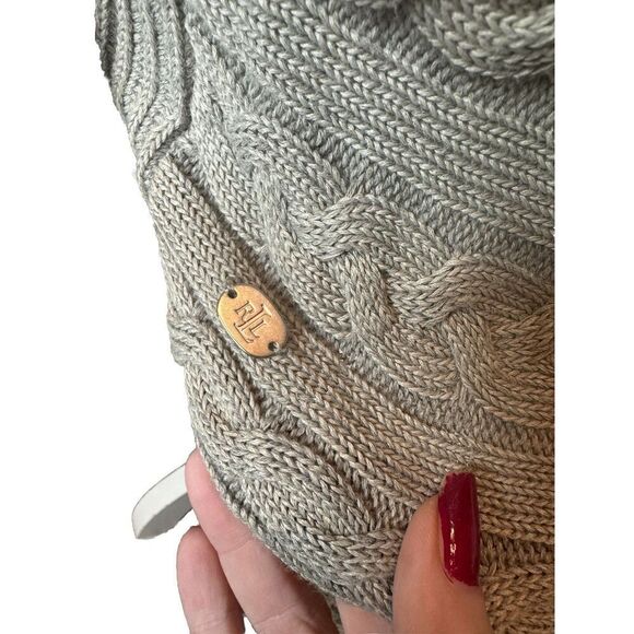 Lauren Ralph Lauren Gray Cable Knit Sweater  Dress Y2K Designer Sz Med - Picture 4 of 6